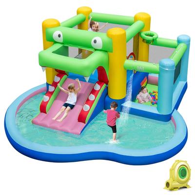 Inflatable Bounce House w/Slide Splash Pool Ball Pit & Basket Hoop - Multi-color