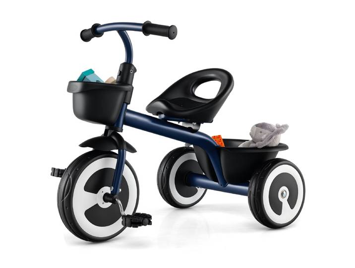 Loopfiets voor Kinderen met Verstelbare Zitting en 2 Manden 3-Wieler Loopfiets van Robuust Koolstofijzeren Frame -Zwart