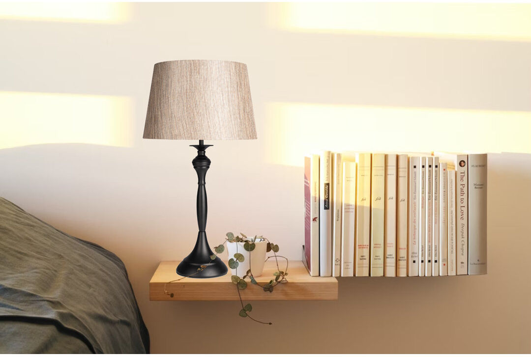 ClassicLiving Antibes Candlestick Style Metal Table Lamp Black/Black Base/Gold Shade 55cm H x 30cm W x 30cm D