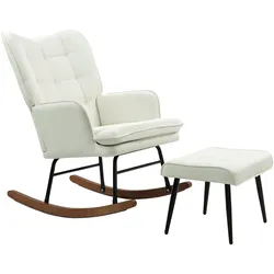 SCHAUKELSTUHL Schwingsessel mit Hocker Armlehnsessel Relaxsessel mit Leinenoptik