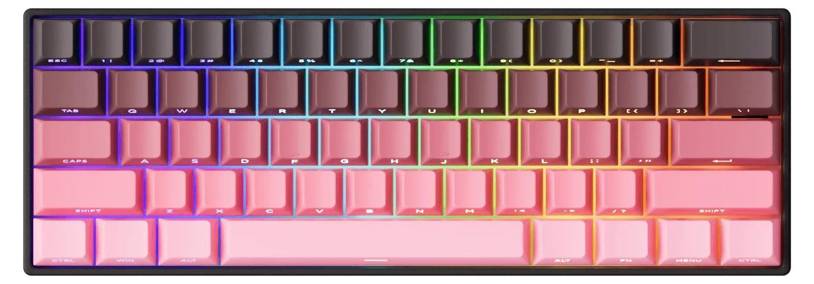 MonsGeek FUN60 Pro HE Gaming-toetsenbord, zwart en roze kleurovergang, magnetisch met zijwaartse bedrukking en antischitterende coating