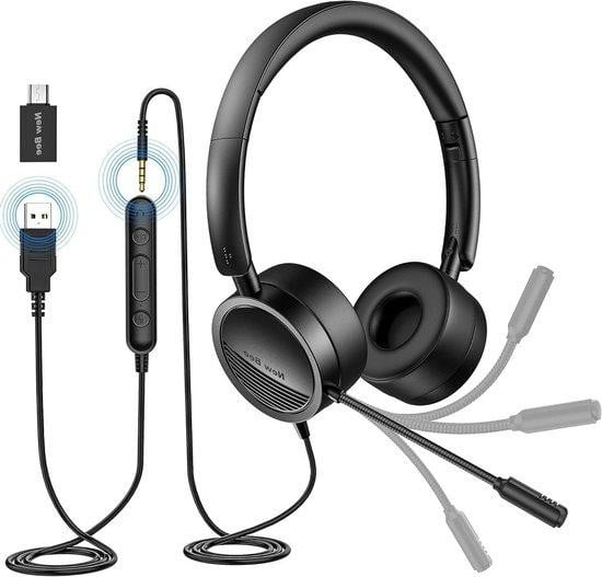 New Bee Zakelijke PC Headset met Ruisonderdrukkende Microfoon - USB en 3.5mm - Zwart