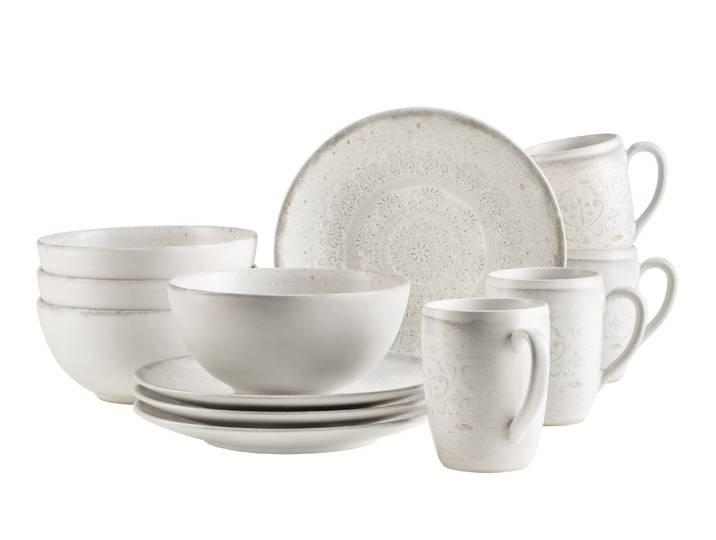 Frühstücks-Geschirrset MÄSER Rubio , weiß (weiß, grau), 12 Stk., Geschirr-Sets, Frühstücks-Geschirrset