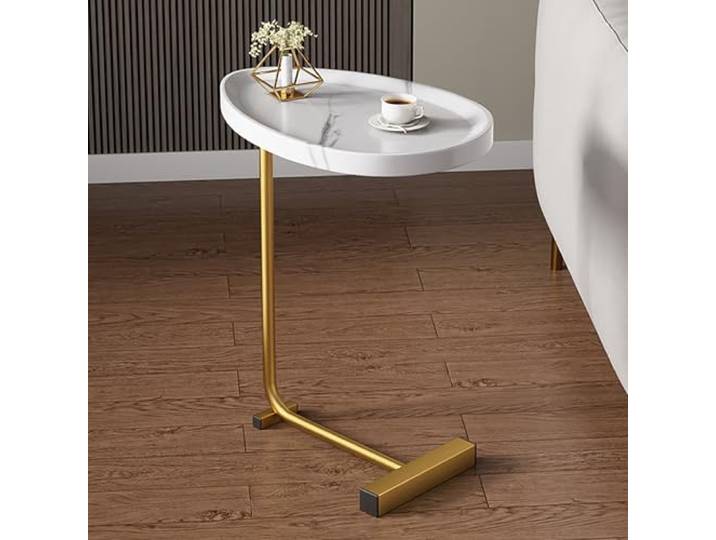 JIiopCFegh Moderner Beistelltisch mit Schiebefunktion aus weißem und goldenem(Walnut+Gold)