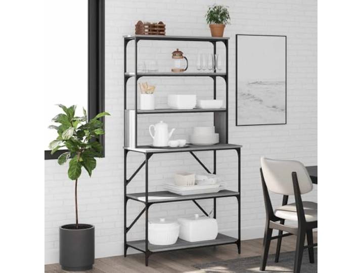 GBCDSWBR Bäckerregal, Standregal Holzwerkstoff & Metall, 6 Fächer Grau Rustikales Design, Vielseitige Nutzung, Stabile Konstruktion