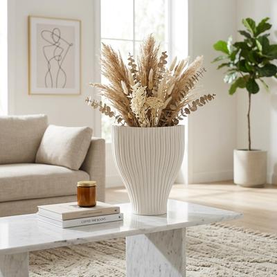 Sagebrook Home Decorative Vase - Ivory 3D Printed Sculptural Curved, 14 in.