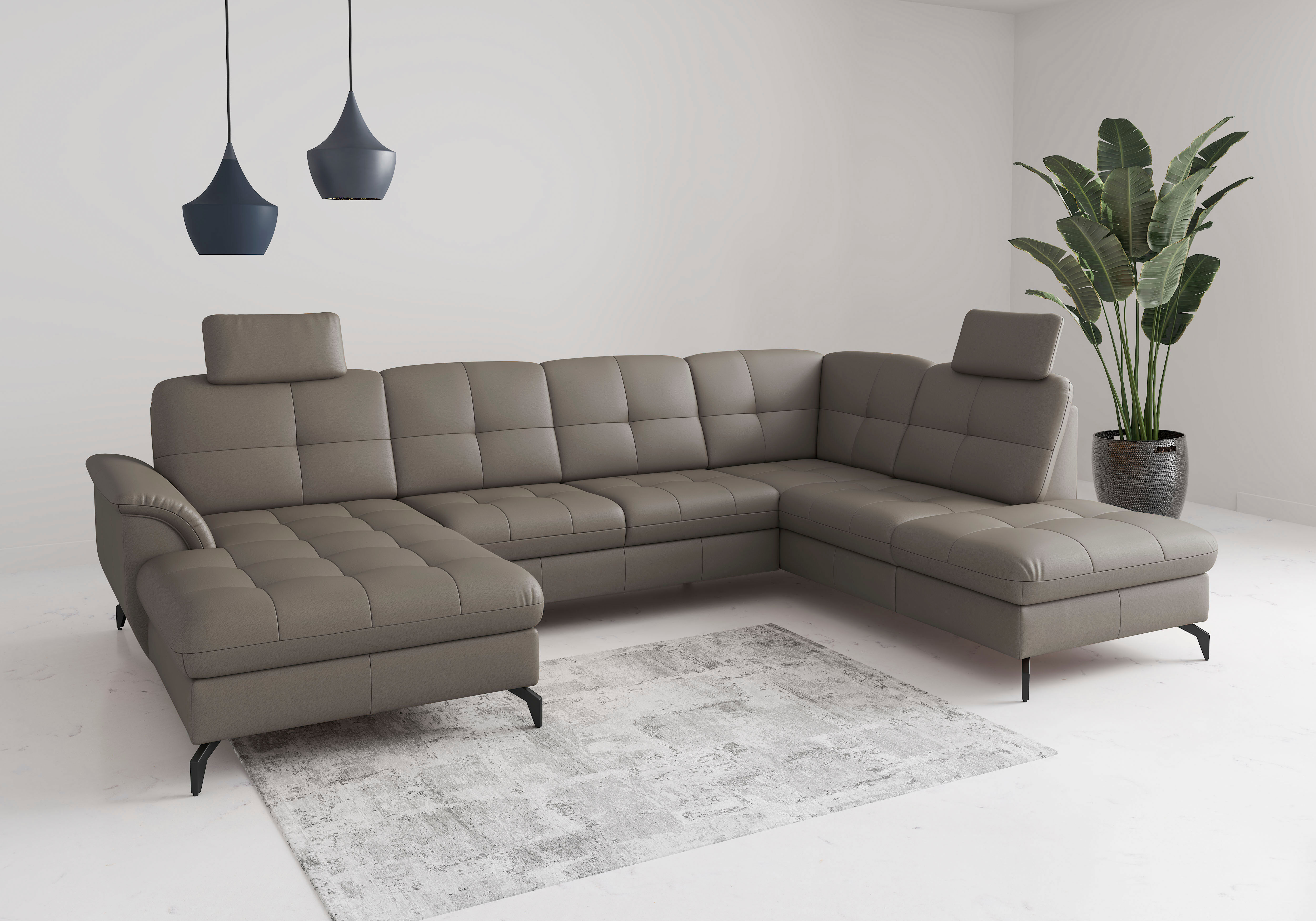 Wohnlandschaft SIT & MORE "Zora", delphine, T:212cm, Sofas, Wohnlandschaft delphine B/H/T: 212cm, NaturLEDER®,mega-Recamiere links,mit Bett,mit Bettkasten