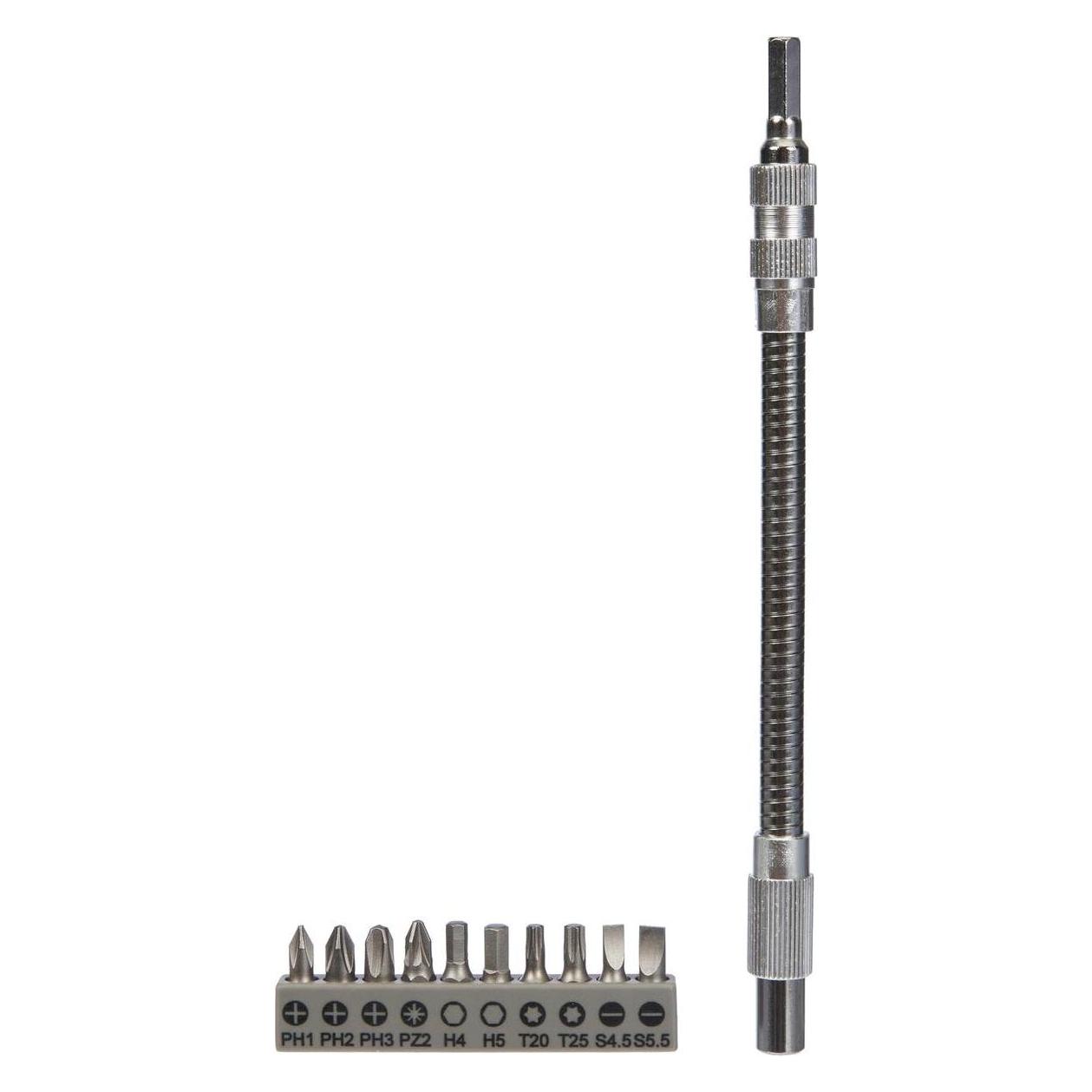 Bosch Professional Zubehör 11 Stk. flexible Verlängerung aus Metall SDB (Innensechsrund TX, Kreuz Phillips PH, Kreuz Pozidriv PZ, Schraubschlitz, Sechskant (hexagonal)) (2608522376)