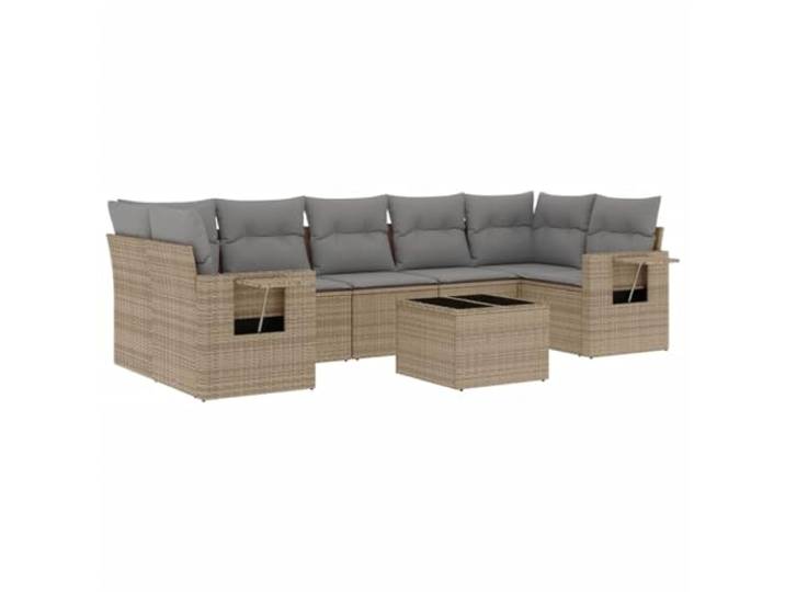 PUGYNBK Gartenmöbel-Set, 8-teilig, Rattan, PE-Kissen, beige Tisch aus gehärtetem Glas, klappbarer Beistelltisch, modulares Design, dicke gepolsterte Kissen
