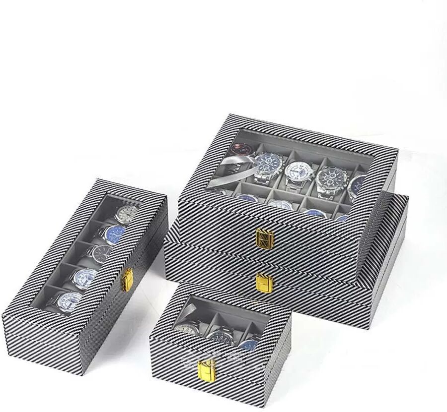 INF 3-Fach Uhrenbox mit kleinen Stahlkugeln, silberfarbene Holz-Uhren- und Schmuckaufbewahrung, kompatibel mit verschiedenen