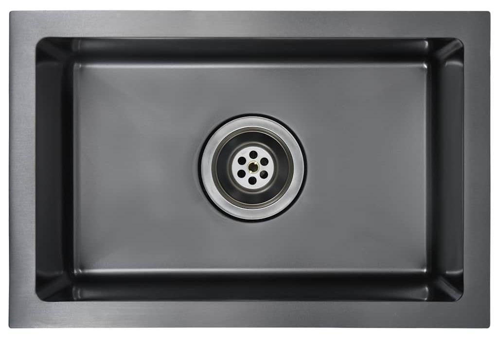 vidaXL Handgemaakte spoelbak voor de keuken, zwart, roestvrij staal