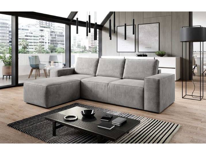 Designer Ecksofa Solaris mit Schlaffunktion und Stauraum - Hellgrau - Links - Luxusbetten24