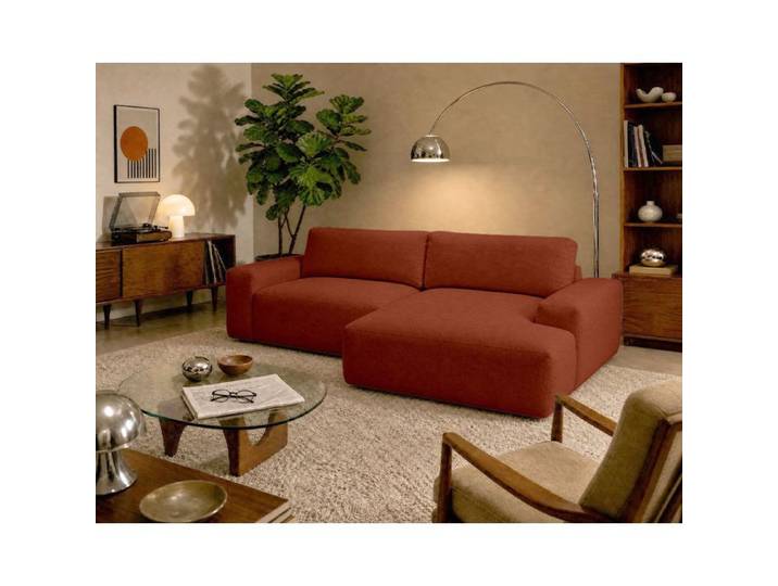 Tama - Canapé d'angle droit 4 places convertible avec coffre en tissu - Terracotta