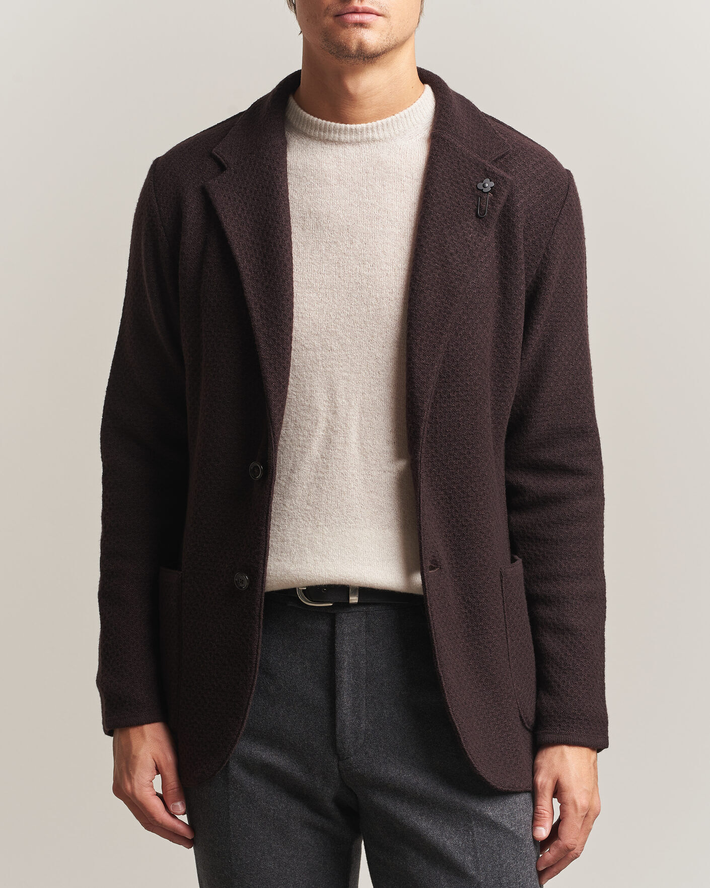 Lardini Knitted Structure Wool/Cashmere Blazer Brown men L Brun