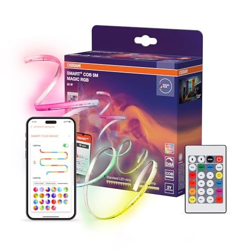 Osram Smart WiFi COB decoratieve RGB LED-strip met homogeen lichteffect, dimbaar, siliconen, 5 m