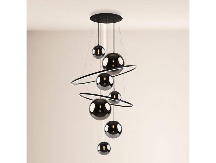 s.luce Led-Galerielampe Galaxy Schwarz/Rauch, Metall, Rund, LED integrated, 150x500x150 cm, Lampen & Leuchten, LED Beleuchtung, LED-Hängeleuchten
