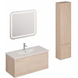 Naturel Ancona Badmöbel-Set mit Waschtisch inklusive Waschtischarmatur, Ablauf und Siphon Akazie KSETANCONA1