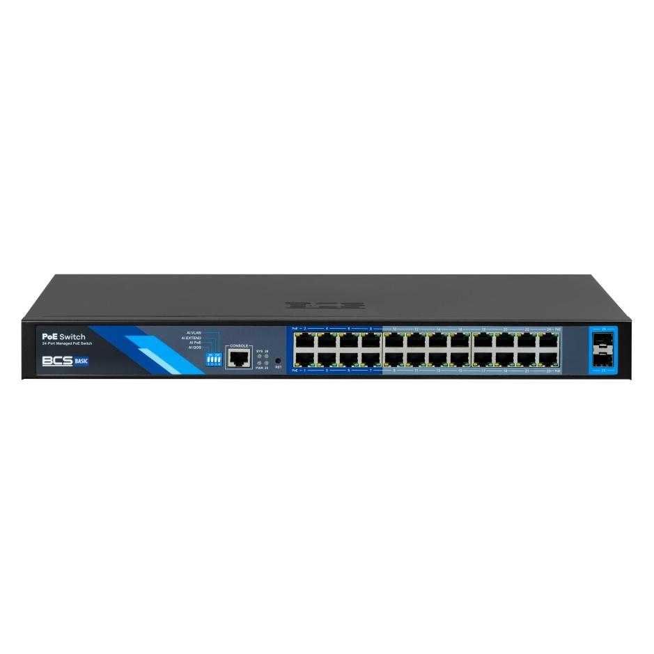 BCS BCS-B-SP24G-2SFP-M Managed PoE Switch 24 Ports 1Gbps mit exPoE-Technologie (24 Ports) (BCS-B-SP24G-2SFP-M)