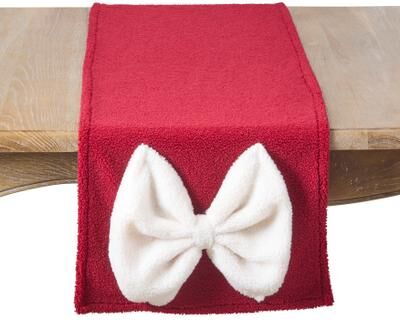 Saro "Holiday Bow Table Runner - Textured Christmas Runner for Holiday Dining, Winter Entertaining & Seasonal Tablescapes - 16""x72"""