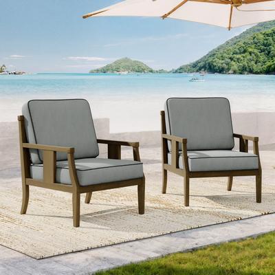 DREAMSIDEA 2 Set Brown Wood Outdoor Accent Club Chairs with Water-Resistant Cushions