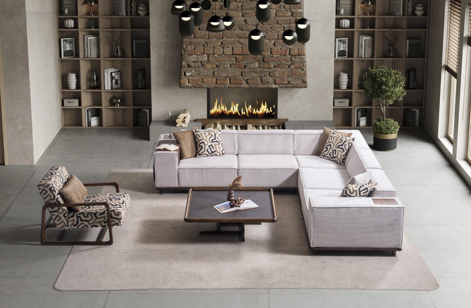 Elegantes Wohnzimmer Set Designer Ecksofa 2x Polster Sessel -3tlg.