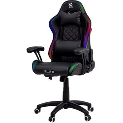 ELITE Gaming-Stuhl für Kinder PULSE, ergonomisch, bis 120kg, verstellbare Höhe, Wippmechanik, Kissen (Schwarz/Weiß RGB)