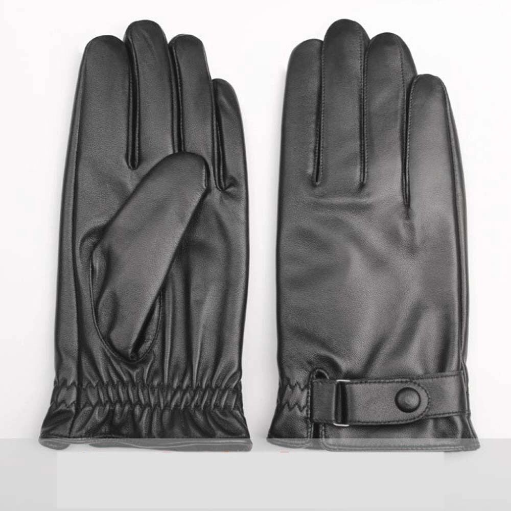 INF Gants chauds en cuir de mouton noir pour homme, pour la conduite hivernale et la moto L