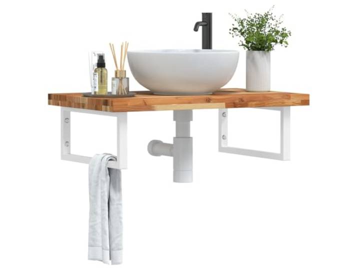KTHLBRH Waschbeckenregal Wandmontage Stahl Akazienholz Schweberegal Massives Akazienholz, Stahlhalterungen, flexible Positionierung, Handtuchaufhängung, moderne Optik