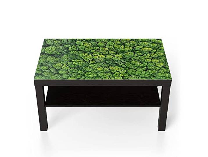 DEQORI Glastisch schwarz groß 90x50 cm Motiv Baumkronen von oben ausgefallener Beistelltisch aus Glas Hochglanz Couchtisch fürs Wohnzimmer moderner Couch Tisch mit Design