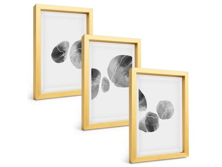 BILDER SET 3er Set - 20x30 cm Goldrahmen - Abstrakte Kunst, Farbspritzer