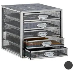 Relaxdays Schubladenbox A4 mit 5 Fächern Silber