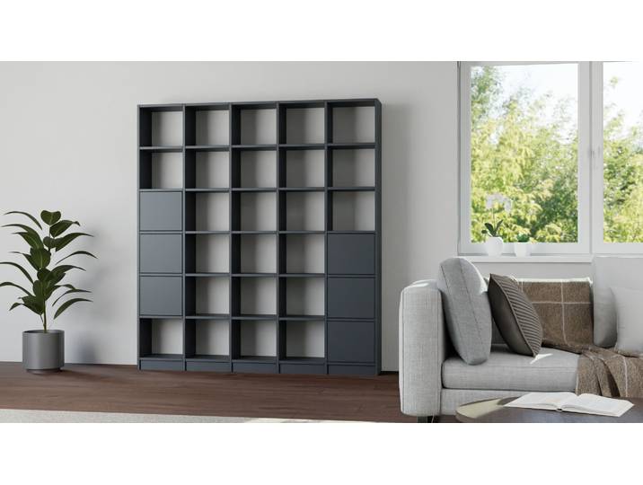 Wohnwand mit Türen - Wohnregal wie vom Schreiner Premium Dekore Schwarz