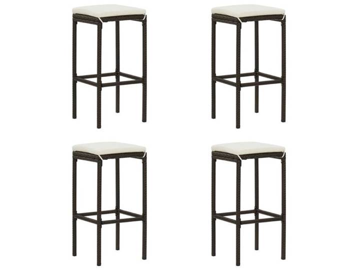 Tabourets de bar en résine tressée - - Lot de 4 - Marron - 38x38x76 cm - Coussins blancs cassés