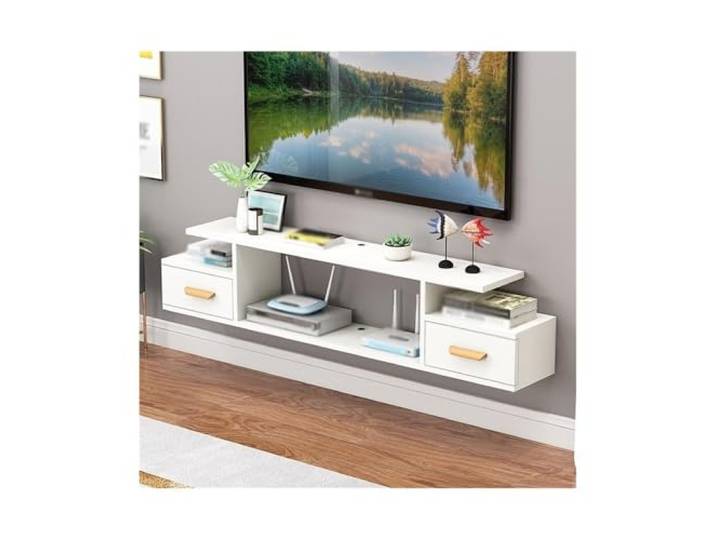 Vfs8dQ5kt Medieneinheit Schwebender TV-Ständer, schwebendes TV-Regal mit Schublade for das Wohnzimmer(Weiß)