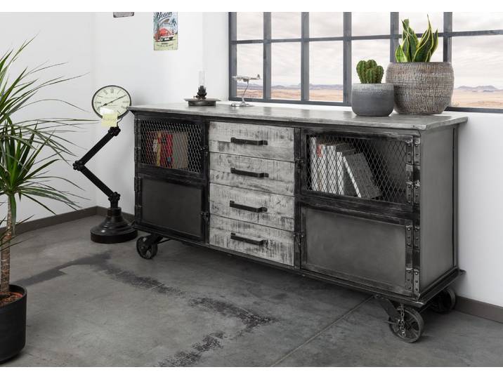 Sideboard Mango 153x40x80 grau lackiert HEAVY INDUSTRY #153