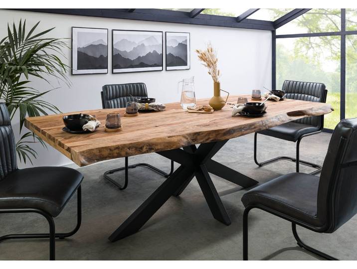 Baumtisch Sheesham 180x90x77 natur sandgestrahlt / Kreuzgestell anthrazit matt FREEFORM 5