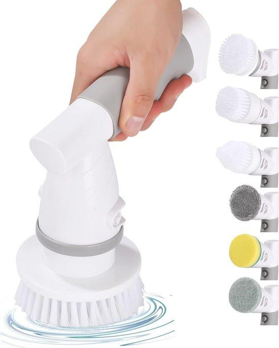 Famanu Elektrische reinigingsborstel met 6 borstelkoppen voor badkamer, keuken en auto