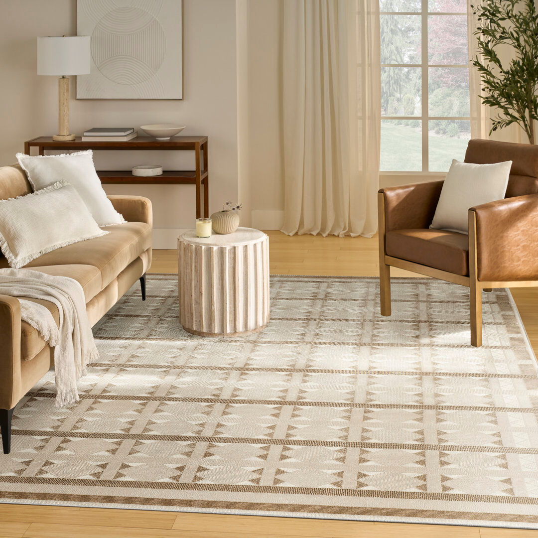 Bloomsbury Market Alisah Geometric Machine Made Area Rug Taupe Rectangle 244 x 305 cm