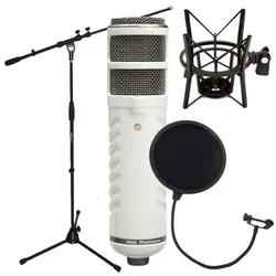 RØDE Podcaster mit Spinne mit Popschutz mit Stativ, Mikrofon