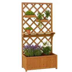 Hochbeet MCW-P68, Pflanz-/Blumenkasten Rankgitter Rankhilfe Ablage Hängekästen Holz MVG 135x70x30cm ~ natur