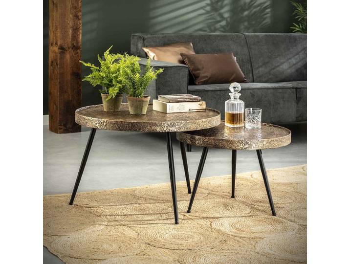 Couchtisch Set Orbis 2-teilig rund , Metall , antike bronze / metallic