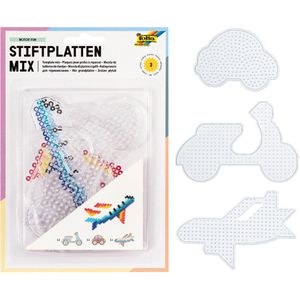 Folia Steckplatte 73213 Motor Fun Fahrzeuge, Set, für Ø 5 mm Midi Bügelperlen, transparent, 3 Stück