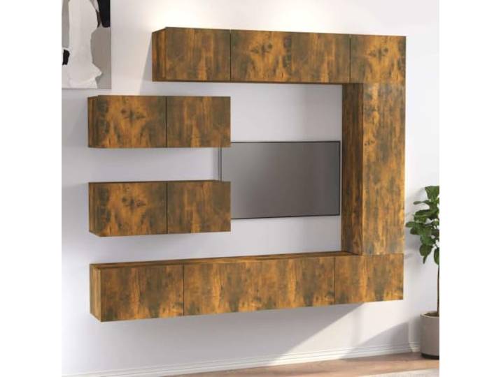 7-Tlg. TV-Schrank-Set Räuchereiche Holzwerkstoff Wandmontage Konsole Schwebende Konsole, viel Stauraum, robustes Holzwerkstoffmaterial, trendige Räuchereiche-Optik, einfache Montage