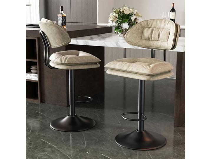 Lot de 2 Tabouret de Bar Chaise de Bar Rembourré Tabouret de Bar avec Repose-Pieds Chaise Haute avec dossier Beige