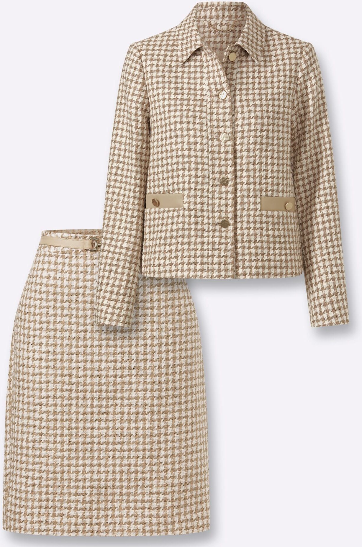 Business-Kostüm HEINE, Damen, Gr. 42, beige (sand, ecru, gemustert), 60% Baumwolle, 40% Polyester, Kostüme Business-Kostüm