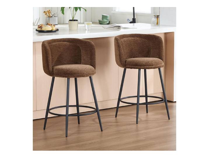 LuxusKollektion Barhocker Barhocker Barstühle 2er Set Chenille Rückenlehne Braun 2