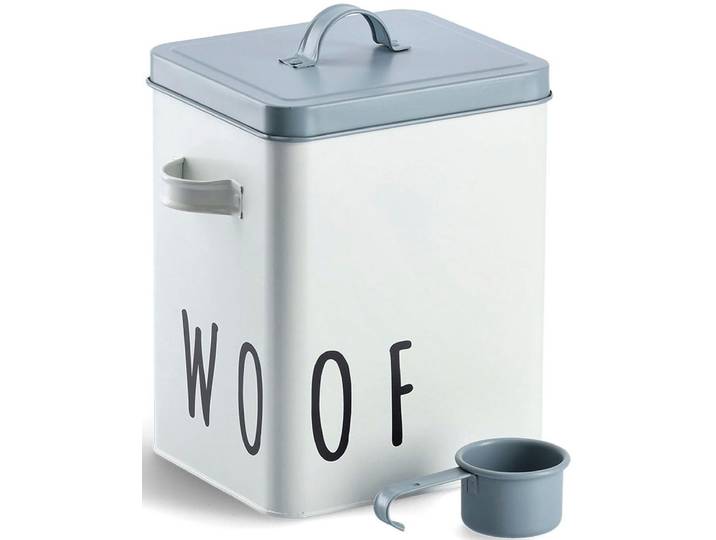Vorratsdose ZELLER PRESENT Woof , blau (weiß, blau), B:16,2cm H:25,8cm L:23,4cm, Metall, Lebensmittelaufbewahrungsbehälter, Vorratsdose, für Hundefutter