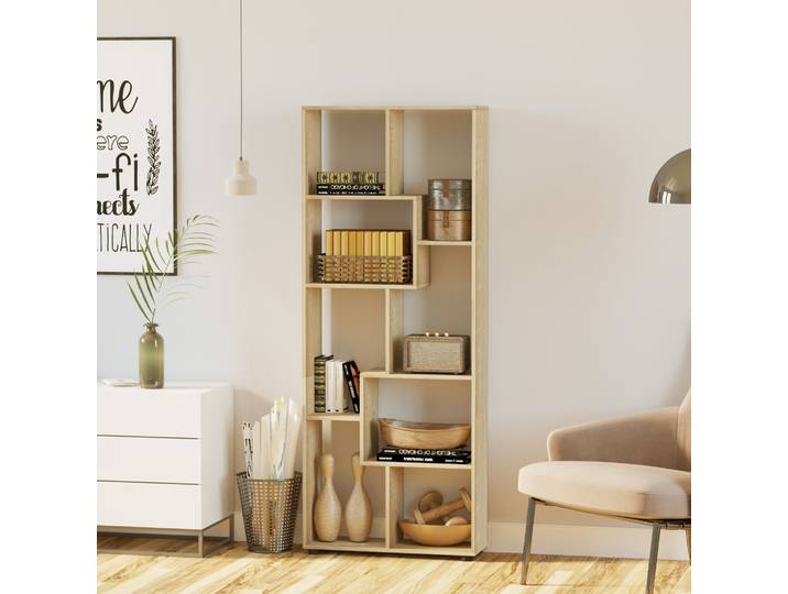 HOMCOM Bibliothèque Zig Zag Bois Naturel 70x24x178 cm