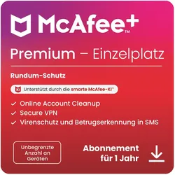 McAfee + Premium Einzelplatz (Unbegrenzte Anzahl von Geräten) für Android & iOS & Mac OS & Windows