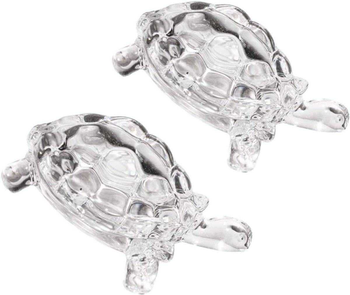 Handgeblazen Glazen Schildpad Beeldje voor Decoratie - Transparant - H x B x D: 8 x 5,5 x 3,5 cm